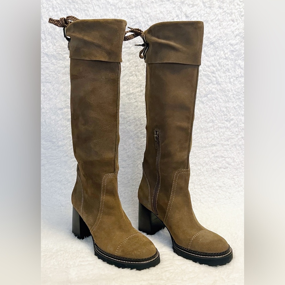 See by Chloe NWT Brown Suede Tie Back Knee-High Boots Size 38